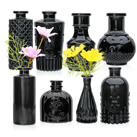 Brajttt Black Flower Vase Set Glass Bud Vase in Bulk Set of 8Artistic and Cultural Flavor Mini Vases for Home Office Decor Bedroom Office Living Room DecorationsWedding