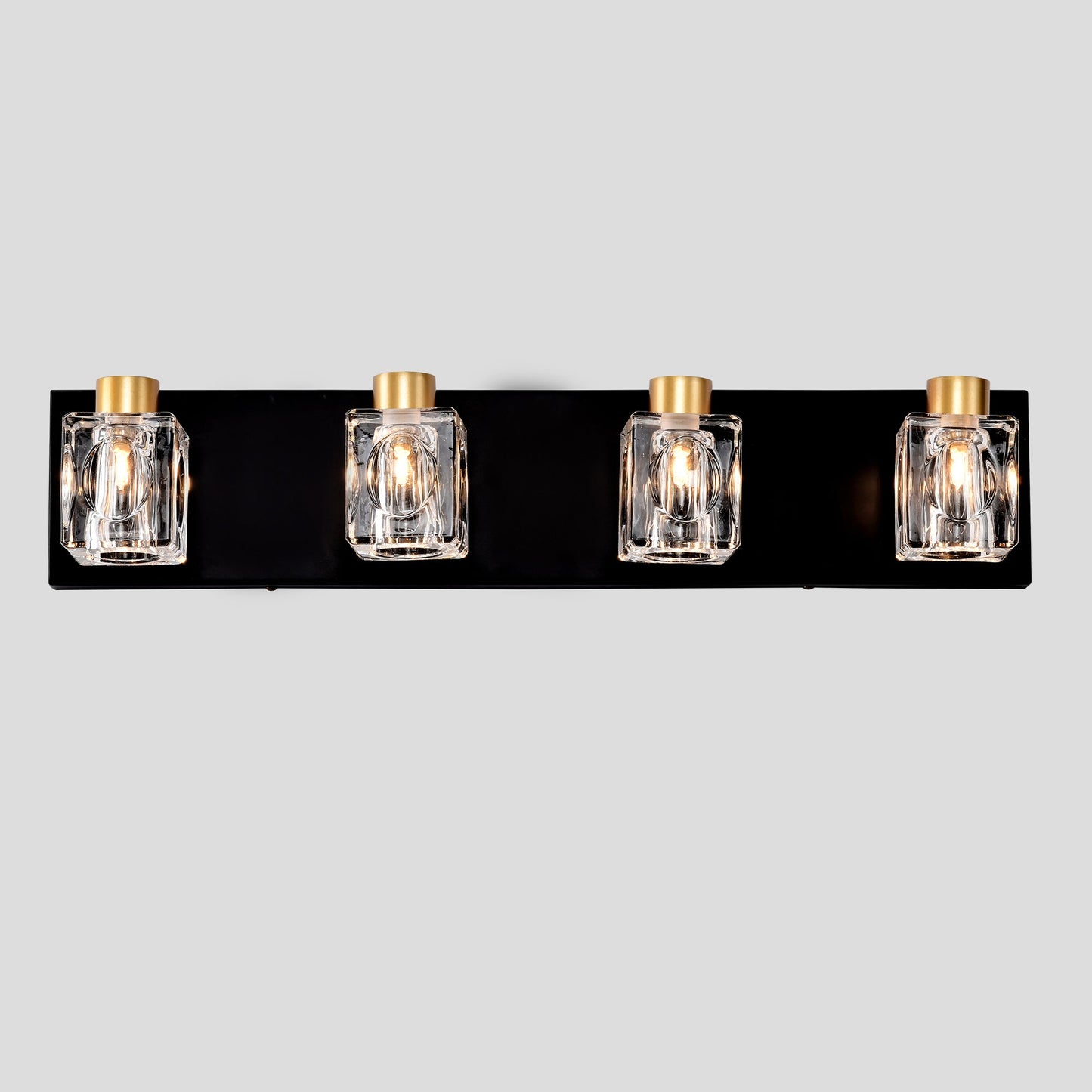 4-Light Matte Black Gold Bathroom Light Fixtures, Modern Vanity Lights With Crystal Glass Shade, Vintage Light Fixture Bathroom Over Mirror Wall Lights For Kitchen Dinning Room Bedroom Hallway